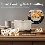 Overmont Enameled Cast Iron Dutch Oven - 5QT Pot with Lid Cookbook & Cotton Potholders - Heavy-Duty Cookware for Braising, Stews, Roasting, Bread Baking Cream white