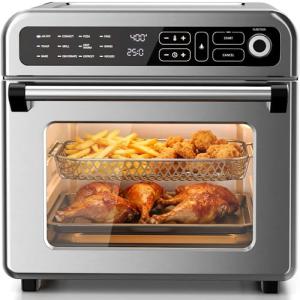 Kismile 18QT Air Fryer Toaster Oven Combo, 12-in-1 Countertop Convection Airfryer Oven, 70–450℉, Bake, Roast, Reheat & Broil, Fits 8-10″ Pizza, Includes Full Accessories, Stainless Steel (Silver)