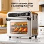 Kismile 18QT Air Fryer Toaster Oven Combo, 12-in-1 Countertop Convection Airfryer Oven, 70–450℉, Bake, Roast, Reheat & Broil, Fits 8-10″ Pizza, Includes Full Accessories, Stainless Steel (Silver)