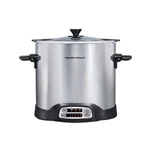 Hamilton Beach Sear & Cook Stock Pot Slow Cooker with Stovetop Safe Crock, Large 10 Quart Capacity, Programmable, Silver (33196)