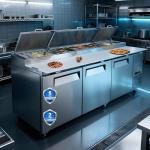 Lispin 93" Commerical Pizza-Sandwich Prep Table Refrigerator - 3 Door Stainless Steel Refrigerator, 31 Cu.ft Capacity, Low Noise, Adjustable Shelves, Auto Defrost, Digital Temp Control