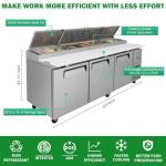 Lispin 93" Commerical Pizza-Sandwich Prep Table Refrigerator - 3 Door Stainless Steel Refrigerator, 31 Cu.ft Capacity, Low Noise, Adjustable Shelves, Auto Defrost, Digital Temp Control