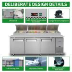 Lispin 93" Commerical Pizza-Sandwich Prep Table Refrigerator - 3 Door Stainless Steel Refrigerator, 31 Cu.ft Capacity, Low Noise, Adjustable Shelves, Auto Defrost, Digital Temp Control