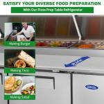 Lispin 93" Commerical Pizza-Sandwich Prep Table Refrigerator - 3 Door Stainless Steel Refrigerator, 31 Cu.ft Capacity, Low Noise, Adjustable Shelves, Auto Defrost, Digital Temp Control