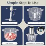 Electric Food Processor Vegetable Chopper, Kitchen Aid Easy Clean Meat Grinder with 2 Bowls (8 Cup Stainless Steel+8 Cup Glass), Small Food Mixer for Fruits/Meat/Nuts/Fish/Vegetable/Pet Food/Baby Food