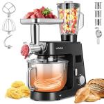 VIVOHOME 9 in 1 Multifunctional Stand Mixer with Fermentation, 6 Speed 7.5 Quart Kitchen Electric Food Mixer with Timer, Meat Grinder, Juice Blender, Vegetable Slicer, Pasta and Cookie Maker, Black
