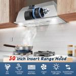 Zomagas Range Hood Insert 30 Inch Stainless Steel Built-in Kitchen Hood with 600CFM, Ductless/Ducted Range Hood, Push Button Control, 3-Speed Fan, 2 Pcs Aluminum Filters
