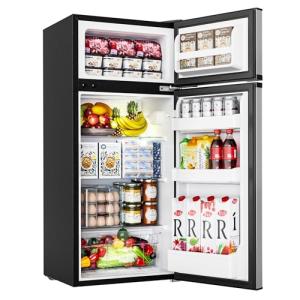 EUHOMY Mini Fridge with Freezer, 4.5 Cu.Ft Mini Refrigerator fridge, 2 door For Bedroom/Dorm/Office/Apartment - Food Storage or Cooling drinks, Silver