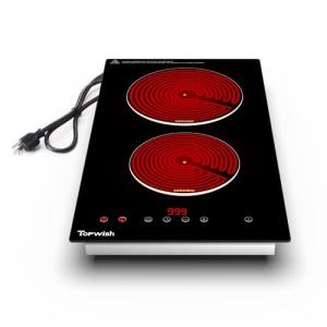 Electric Cooktop, TOPWISH 2 Burner Electric Cooktop Built-in, 110V Plug in Cook Top Stove Burners for Cooking, 12 Inch Stove Top with Touch Control, Timer, Child Lock, Over Heat Protection