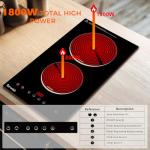 Electric Cooktop, TOPWISH 2 Burner Electric Cooktop Built-in, 110V Plug in Cook Top Stove Burners for Cooking, 12 Inch Stove Top with Touch Control, Timer, Child Lock, Over Heat Protection