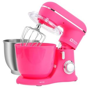 Kitchen in the box Stand Mixer, 4.5QT+5QT Two bowls Electric Food Mixer, 10 Speeds 3-IN-1 Kitchen Mixer for Daily Use with Egg Whisk,Dough Hook,Flat Beater (Neon Pink, 5QT)