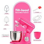 Kitchen in the box Stand Mixer, 4.5QT+5QT Two bowls Electric Food Mixer, 10 Speeds 3-IN-1 Kitchen Mixer for Daily Use with Egg Whisk,Dough Hook,Flat Beater (Neon Pink, 5QT)