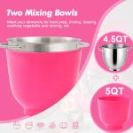 Kitchen in the box Stand Mixer, 4.5QT+5QT Two bowls Electric Food Mixer, 10 Speeds 3-IN-1 Kitchen Mixer for Daily Use with Egg Whisk,Dough Hook,Flat Beater (Neon Pink, 5QT)