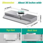 FIREGAS Range Hood 36 inch Under Cabinet, Ducted/Ductless Convertible Kitchen Hood, Stainless Steel Vent Hood with LED Light,2 Speed Exhaust Fan, Silver