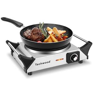 Techwood Hot Plate for Cooking, 1500W Electric Stove Countertop Single Burner with Adjustable Temperature & Stay Cool Handles, 7.5” Cooktop for Home/RV/Camp, Compatible for All Cookwares, Silver