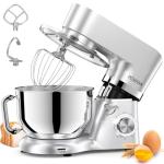 Stand Mixer, POWWA 7.5 Quart Electric Mixer, 6+1 Speed 660W Tilt-Head Kitchen Food Mixers with Whisk, Dough Hook, Mixing Beater & Splash Guard for Baking, Cake, Cookie (Silver-with Handle)