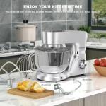 Stand Mixer, POWWA 7.5 Quart Electric Mixer, 6+1 Speed 660W Tilt-Head Kitchen Food Mixers with Whisk, Dough Hook, Mixing Beater & Splash Guard for Baking, Cake, Cookie (Silver-with Handle)