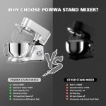 Stand Mixer, POWWA 7.5 Quart Electric Mixer, 6+1 Speed 660W Tilt-Head Kitchen Food Mixers with Whisk, Dough Hook, Mixing Beater & Splash Guard for Baking, Cake, Cookie (Silver-with Handle)