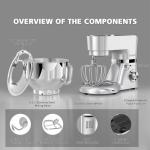 Stand Mixer, POWWA 7.5 Quart Electric Mixer, 6+1 Speed 660W Tilt-Head Kitchen Food Mixers with Whisk, Dough Hook, Mixing Beater & Splash Guard for Baking, Cake, Cookie (Silver-with Handle)