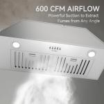 Hermitlux 30 inch Built-in/Insert Range Hood, 600 CFM 3 Speed Vent Hood, Ducted/Ductless Convertible, Stainless Steel Range Hoods with Bright LED Light, Baffle Filters and Charcoal Filters