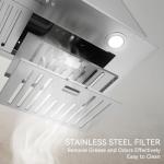 Hermitlux 30 inch Built-in/Insert Range Hood, 600 CFM 3 Speed Vent Hood, Ducted/Ductless Convertible, Stainless Steel Range Hoods with Bright LED Light, Baffle Filters and Charcoal Filters