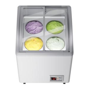 21 in Commercial Ice Cream Freezer 5.5 Cu.Ft Display Case Commercial Freezer with 4 Tubs and 2 Sliding Glass Door for Shop, White