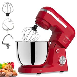 3 in 1 Electric Stand Mixer with 5.5 Quart Bowl, Household Food Mixer 10+p Speeds, Kitchen Tilt-Head Bread Dough and Cake Mixers for Home Daily Use (Red)