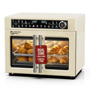 Magic Mill 32QT Dual Zone Air Fryer Oven – Ivory Cream, 13 Accessories, 10-in-1 Functions, Sync Finish, Rotisserie, LED Display, Family-Size French Door Convection Oven
