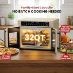 Magic Mill 32QT Dual Zone Air Fryer Oven – Ivory Cream, 13 Accessories, 10-in-1 Functions, Sync Finish, Rotisserie, LED Display, Family-Size French Door Convection Oven