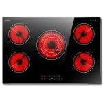 Karinear Electric Cooktop 30 Inch, 5 Burners Electric Stove 30 Inch Electri Ceramic Cooktop, 9 Power Level, Pause, Timer, Child Safety Lock, Triple Ring Expandable Burners, 6900W 220V(No Plug)