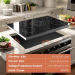 Karinear Electric Cooktop 30 Inch, 5 Burners Electric Stove 30 Inch Electri Ceramic Cooktop, 9 Power Level, Pause, Timer, Child Safety Lock, Triple Ring Expandable Burners, 6900W 220V(No Plug)