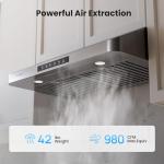 VIKIO HOME Under Cabinet Range Hood 30 Inch, 980CFM Fast Venting Ducted, Kitchen Hood With 3 Speed Gesture Sensing & Touch Control, Stainless Steel Stove Vent Hood With LED Light And 2 Baffle Filters