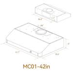 EKON 42 inches Under Cabinet Range Hood, 900 CFM Stainless Steel Kitchen Chimney Vent, 4 Speed Touch Screen Control With Remote 2Pcs 3W LED Knob Control