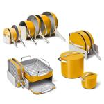 Caraway 31-Piece Ceramic Cookware Bundle - Fry Pans, Saucepans, Sauté Pan, Dutch Oven, Petite Cooker, Stir Fry, Rondeau, Stock Pot, Grill & Griddle Pans, Roasting Pan, Racks, Organizers - Marigold