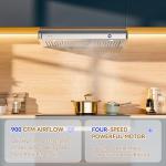 EKON 42 inches Under Cabinet Range Hood, 900 CFM Stainless Steel Kitchen Chimney Vent, 4 Speed Touch Screen Control With Remote 2Pcs 3W LED Knob Control