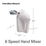 Hamilton Beach 6-Speed Electric Hand Mixer with Whisk, Dough Hooks and Easy Clean Beaters, Powerful 275 Watt Motor, Snap-On Storage Case, White