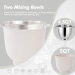 Kitchen in the box Stand Mixer, 5QT+4.5QT Two bowls Electric Food Mixer, 10 Speeds 3-IN-1 Kitchen Mixer for Daily Use with Egg Whisk,Dough Hook,Flat Beater (Frost White, 5QT)