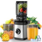 Juicer Machines, 100 Watts Cold Press Juicer with Wide Chute, Slow Masticating Juicers, High Juice Yield for Leafy Greens, Fruits & Vegetables, Easy to Clean
