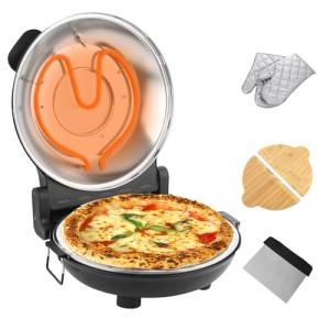 YIBAKE Stone Pizza Oven, 12'' Indoor Electric Pizza Maker, 1200W Countertop Pizza Maker Machine with Dual Temp Control, Crispy Crust Pizzas in Minutes, Black