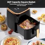 Panana 8QT Large Air Fryer Compact, 8 Preset Menus Airfryer, One-Touch Digital Control Presets, Touchscreen Display, Dishwasher Safe, Nonstick, Fit for Family (Black)