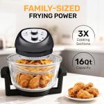 Big Boss 16Qt Extra Large Glass Air Fryer Non Toxic – Family Sized 4 in 1 Cooker with 3 Cooking Sections, Stainless Steel Racks for French Fries, Chicken, No Preheat, Self Cleaning, Dishwasher Safe