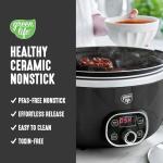 GreenLife 6QT Slow Cooker, Non-Toxic PFAS-Free Ceramic Nonstick Removable Interior Bowl, Programmable, Family Friendly, Keep Warm, Stovetop & Oven Safe, Dishwasher Safe Parts, Timer, Glass Lid, Black