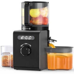 Cold Press Juicer Machines with 6.5" Large Feed Chute, Juicer for Whole Vegetables & Fruits, High Juice Yield (Black)