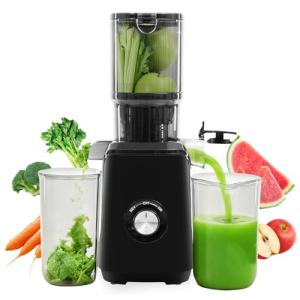 OLIXIS Cold Press Juicer, Masticating Juicer Machines with Wide Feed Chute, High Juice Yield and Easy to Clean for Whole Vegetables & Fruits, Black