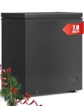 TABU 7.0 Cubic Feet Chest Freezer, Energy Saving Chest Deep Freezer with 7 Level Adjustable Thermostat, Top Opening Compact Freezer with Removable Storage Basket (Black)