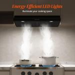 FIREGAS Black Range Hood 30 Inch Under Cabinet, Ducted/Ductless Convertible Kitchen Hood, 300 CFM, 3 Speed Exhaust Fan, Brushless DC Motor, Stove Hood Vents for Kitchen with LED Lights