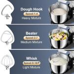 Stand Mixer, 6.5QT 10 Speeds Tilt-Head Electric Stand Mixer, 3-In-1 Kitchen Mixer with Bowl, Dough Hook, Whisk and Beater, Food Mixer for Baking and Daily Use (BLACK WHITE)