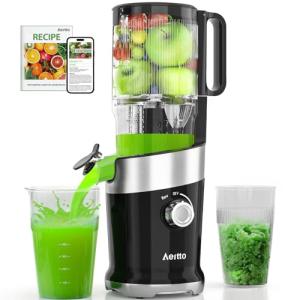 Juicer Machines, Aeitto Cold Press Juicer with Large Feed Chute, Easy to Clean, For Whole Vegetables and Fruits,Slow Masticating Juicers, Easy to Assemble, High Juice Yield