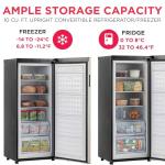 Frigidaire 10 Cu. Ft. Upright Convertible Fridge/Freezer, Reversible Door, Removable Glass Shelves, Adjustable Controls, Platinum Finish