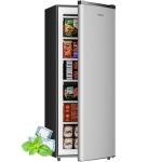 BANGSON 6.5 Cu.ft Upright Freezer, Stand up Freezer with Adjustable Thermostat, Removable Shelves, Reversible Single Door, for Bedroom/Home/Dorms/Apartment, Silver